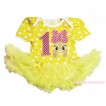 Easter Yellow White Dots Baby Bodysuit Yellow Pettiskirt & 1st Sparkle Light Pink Birthday Number Pink Bow Bunny Rabbit Print JS4352